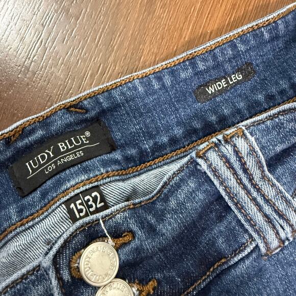 Judy Blue Wide Leg Jeans Medium Wash Boho Casual Minimalist Western Sz 15/32 - Picture 6 of 7